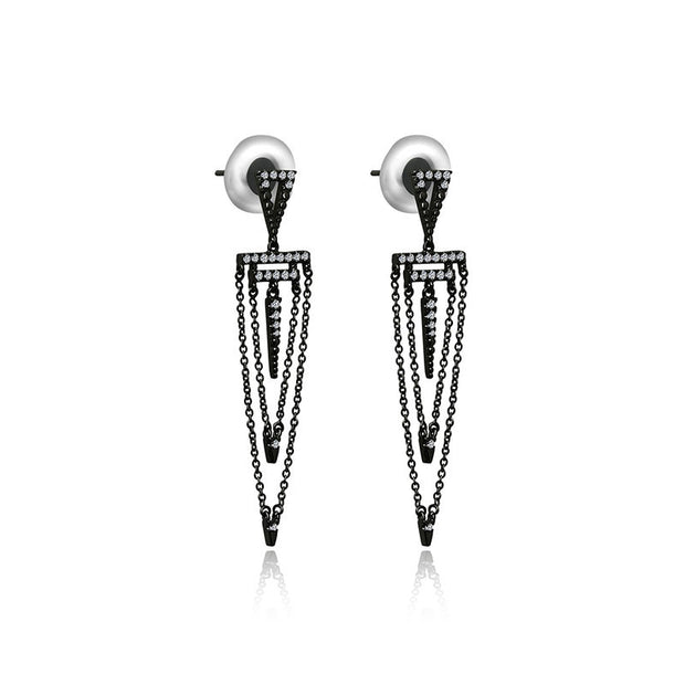 18k Gold Black Double Chain Diamond Earring - Genevieve Collection