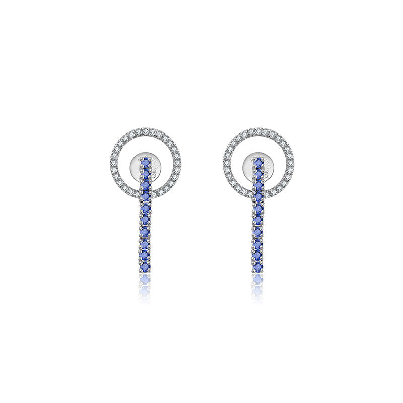 18k Gold Hollow Round Shape with Line Sapphire Earring - Genevieve Collection