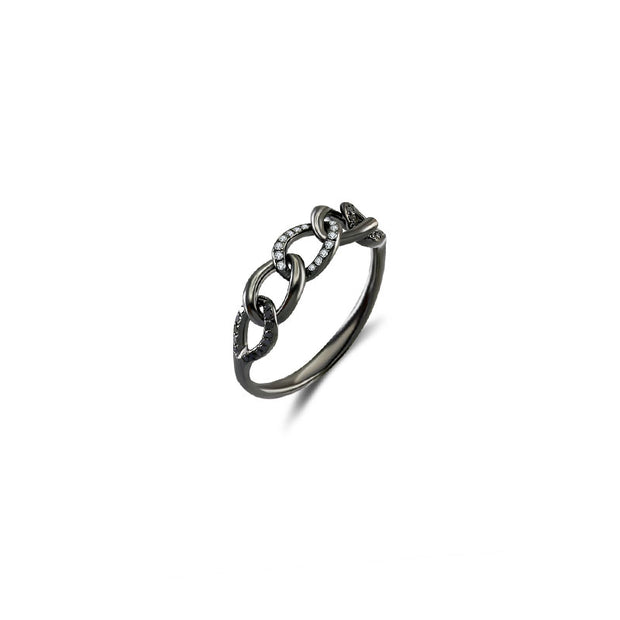 18k Gold Chain Shape Diamond Ring With Black Gold - Genevieve Collection