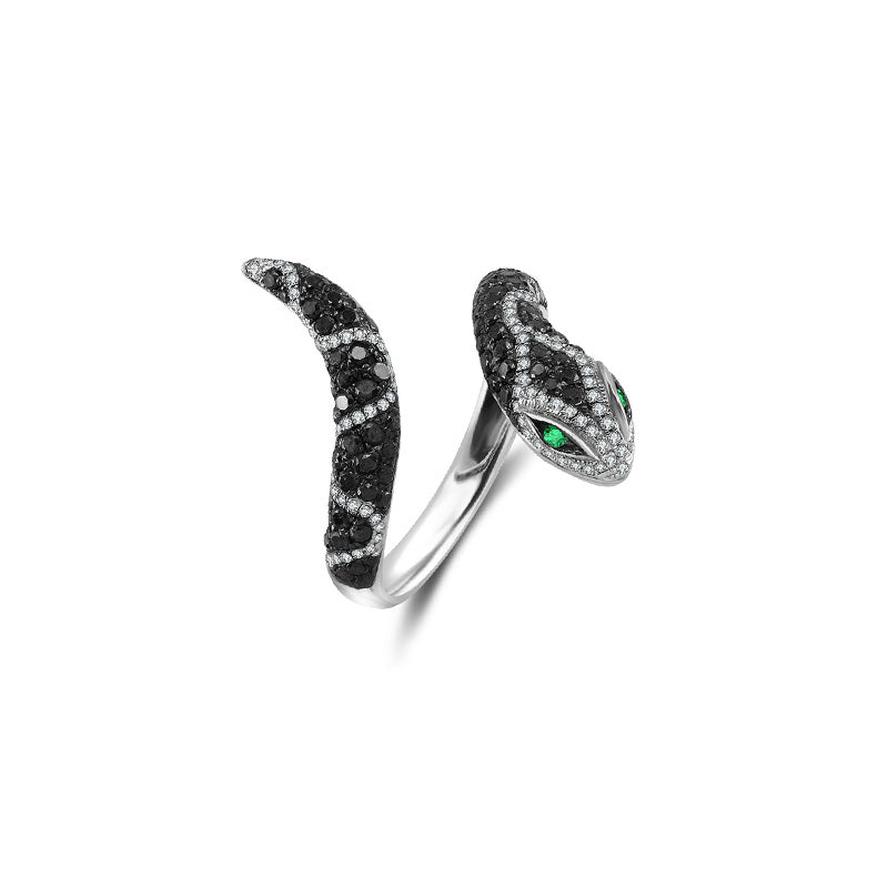 18k Gold Snake Shape Diamond Open Ring - Genevieve Collection