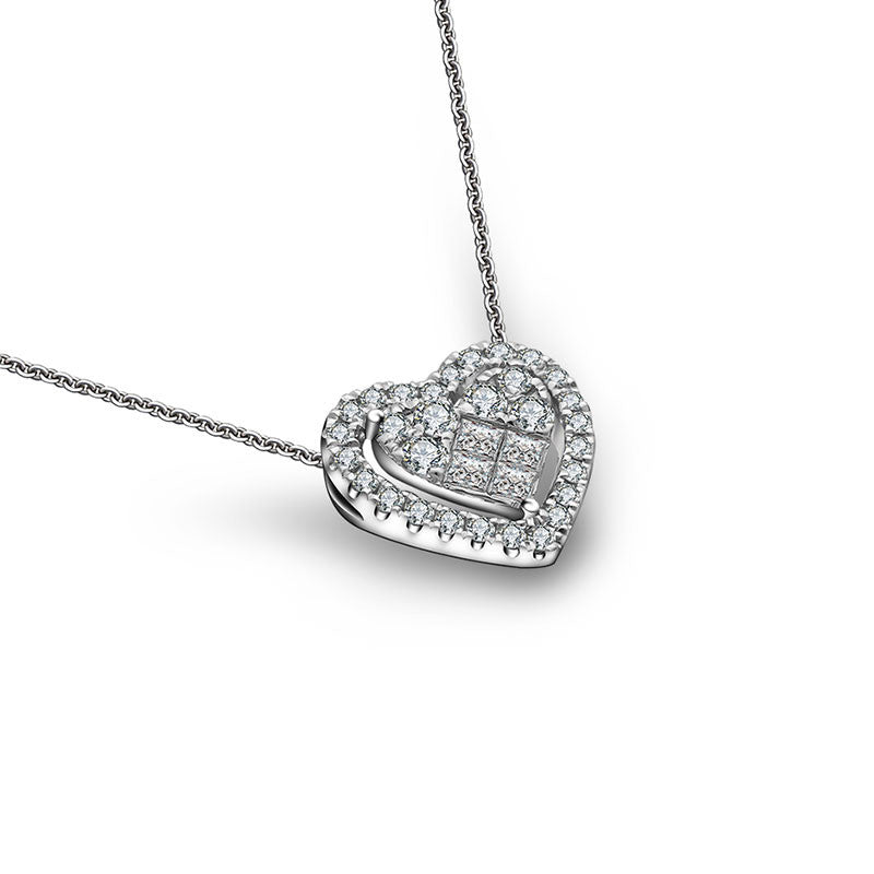 18k Gold Heart Shape Diamond Necklace - Genevieve Collection