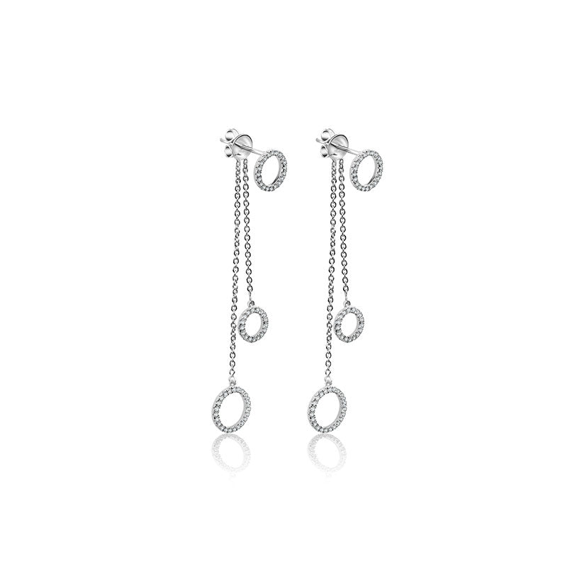 18k Gold Hollow Round Shape Diamond Dangle Earring - Genevieve Collection