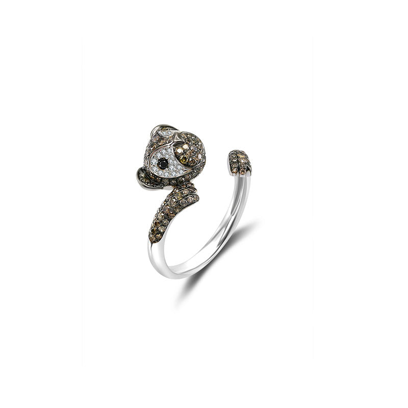 18k Gold Bear Shape Diamond Open Ring - Genevieve Collection