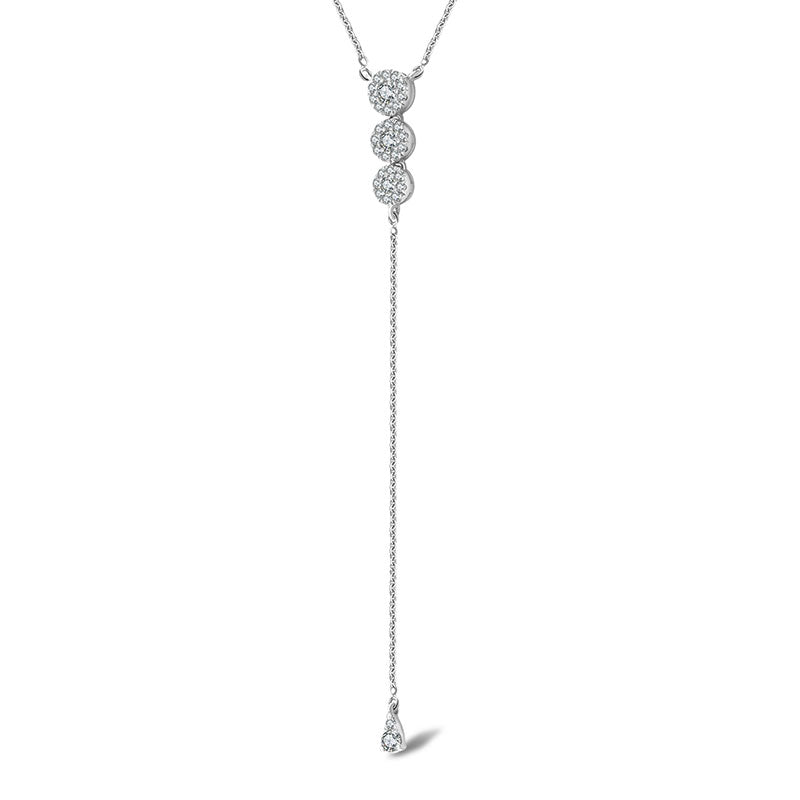 18k Gold Triple Round Shape Dangling Diamond Necklace - Genevieve Collection