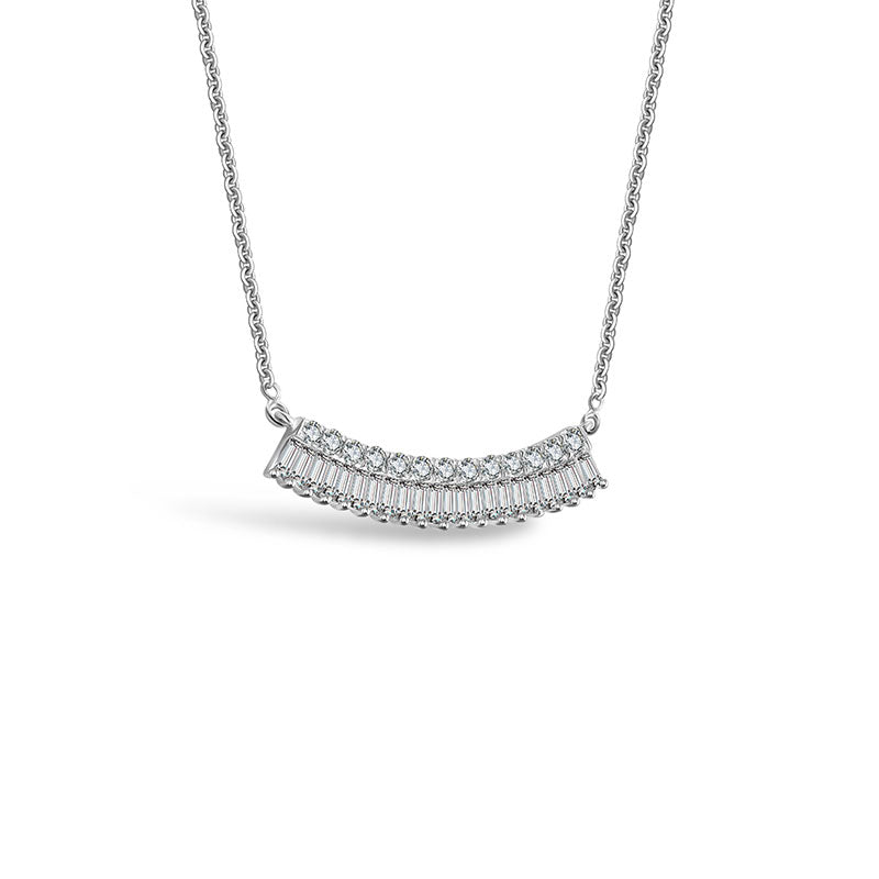 18k Gold Curve Shape with Rectangle Diamond Necklace - Genevieve Collection