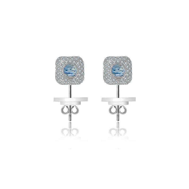 18k Gold Hollow Cube Diamond Earring With Topaz - Genevieve Collection