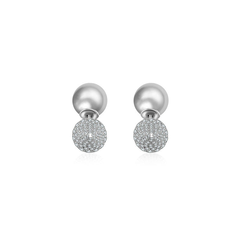 18k Gold 2 Ways Pearl Diamond Earring in Cone Shape - Genevieve Collection