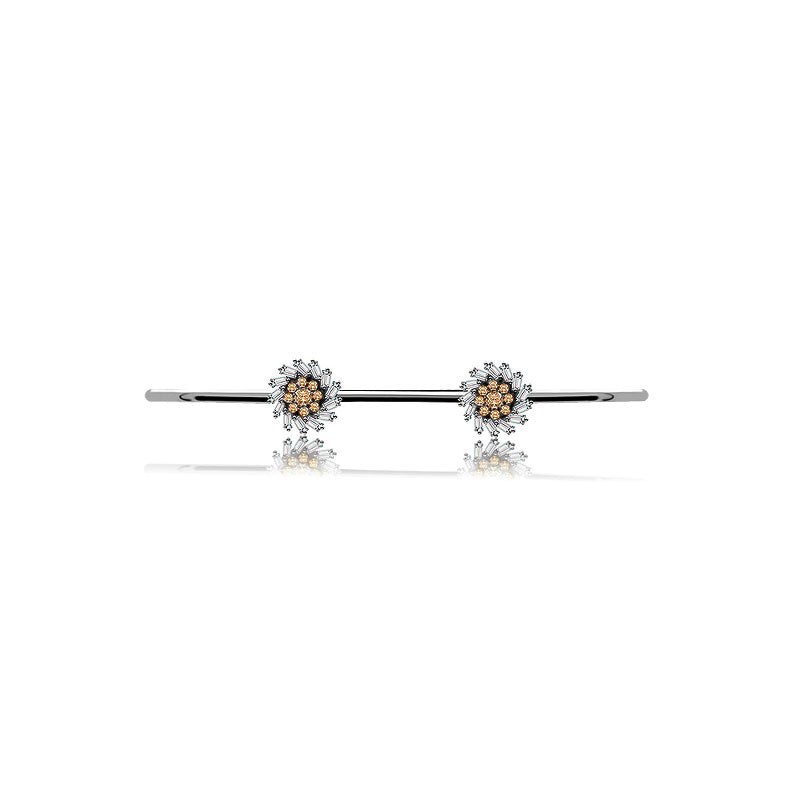 18k Gold Double Flower Shape Diamond Open Bangle - Genevieve Collection