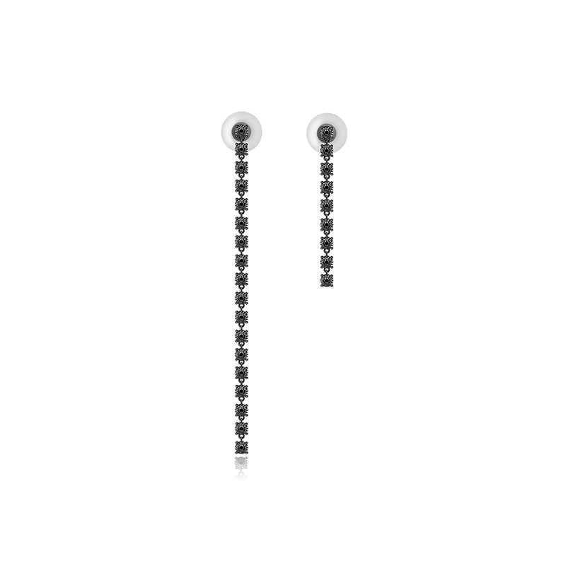 18k Gold Dangle Asymmetry Black Diamond Earring - Genevieve Collection