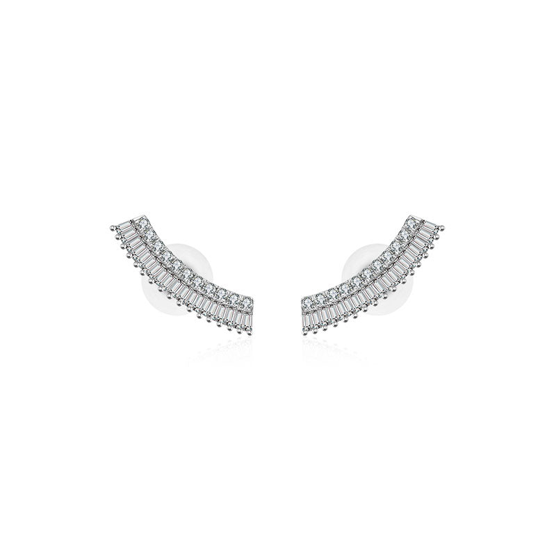 18k Gold Curve Shape with Rectangle Diamond Earring - Genevieve Collection