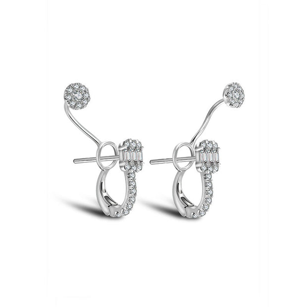 18k Gold Square and Round Shape Diamond Earring - Genevieve Collection