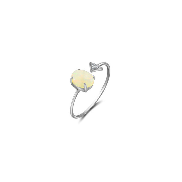 18k Gold Opal Open Diamond Ring With Arrow Shape - Genevieve Collection