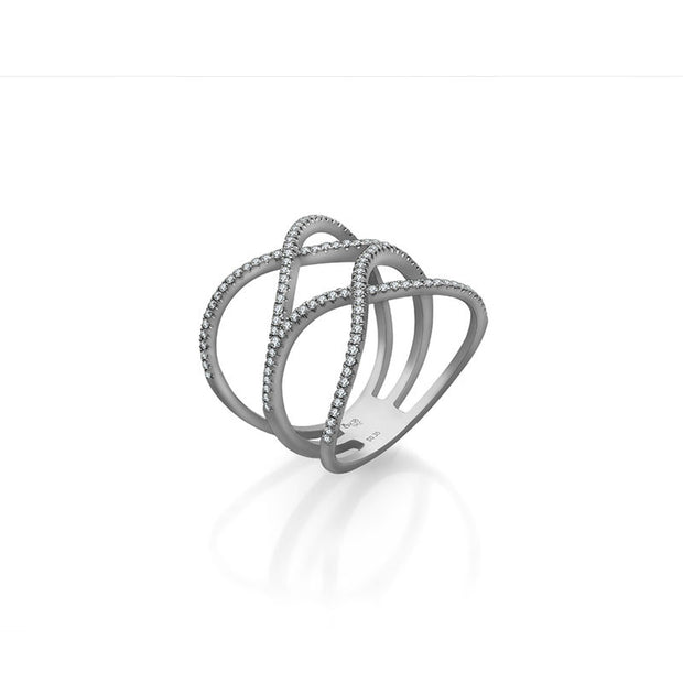 18k Gold Double Wave Diamond Ring - Genevieve Collection