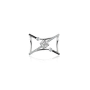 18k Gold Cross Diamond Open Ring with Black Diamond - Genevieve Collection