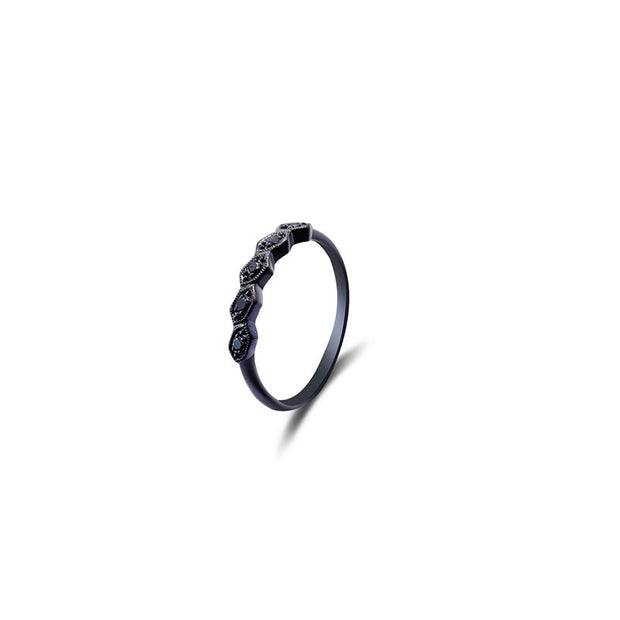 18k Gold Hexagon Pattern Black Diamond Ring - Genevieve Collection