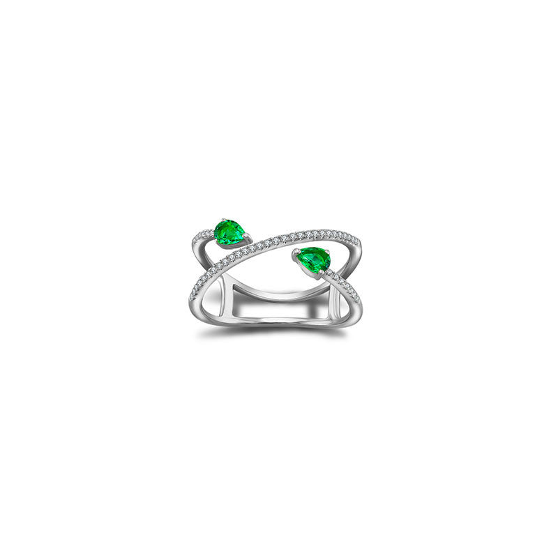18k Gold Emerald Arrow Spiral Diamond Ring - Genevieve Collection