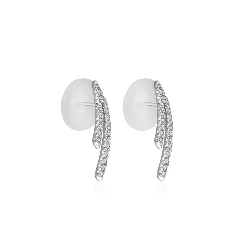 18k Gold Double Curve Diamond Earring - Genevieve Collection