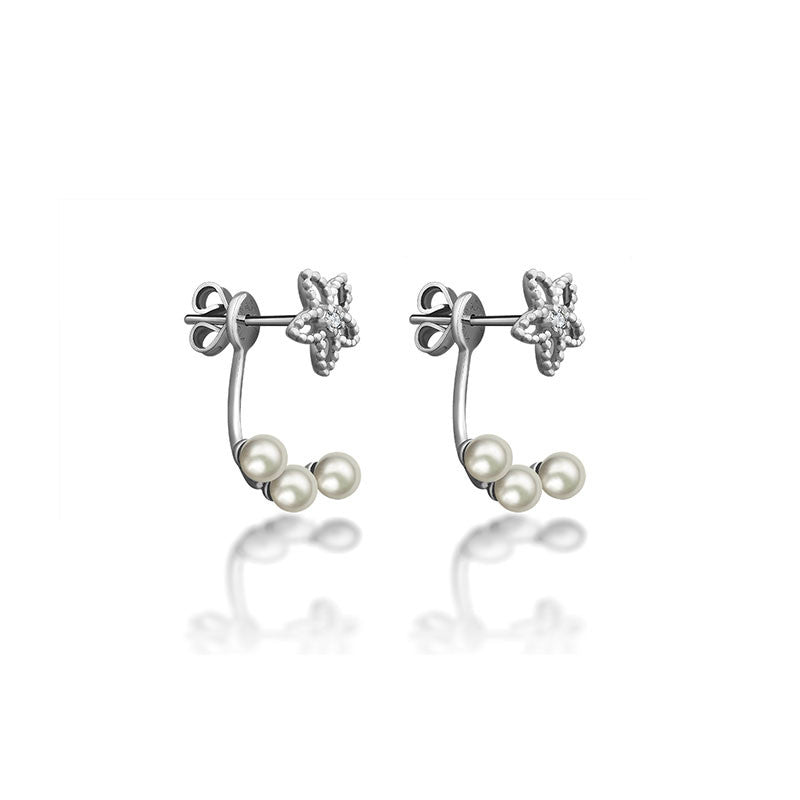 18k Gold Petite Fleur With Pearl Jacket Earring - Genevieve Collection