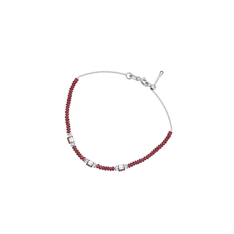 18k Gold Triple Ruby Diamond Bracelet with Beaded Ruby - Genevieve Collection