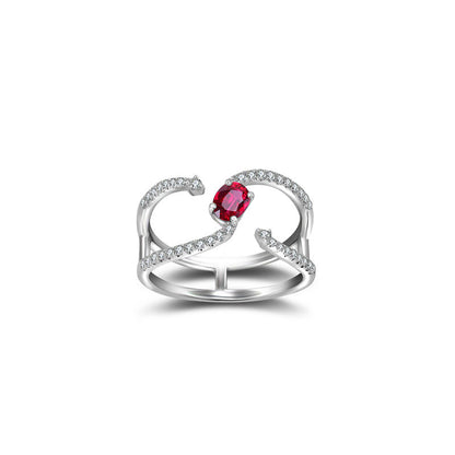 18k Gold Single Ruby Connected Diamond Ring - Genevieve Collection