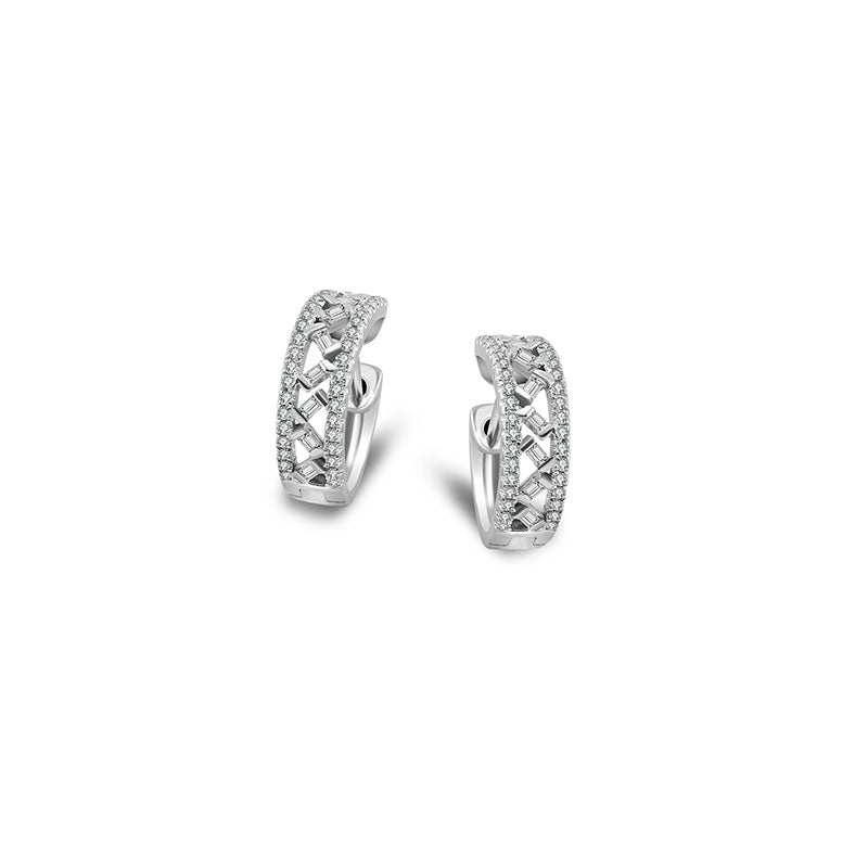 18k Gold Hoop Diamond Earring with Irregular Pattern - Genevieve Collection