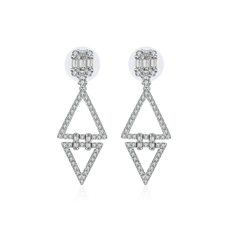 18k Gold Double Triangle Diamond Earring - Genevieve Collection