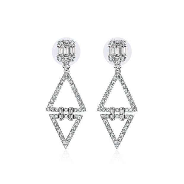 18k Gold Double Triangle Diamond Earring - Genevieve Collection