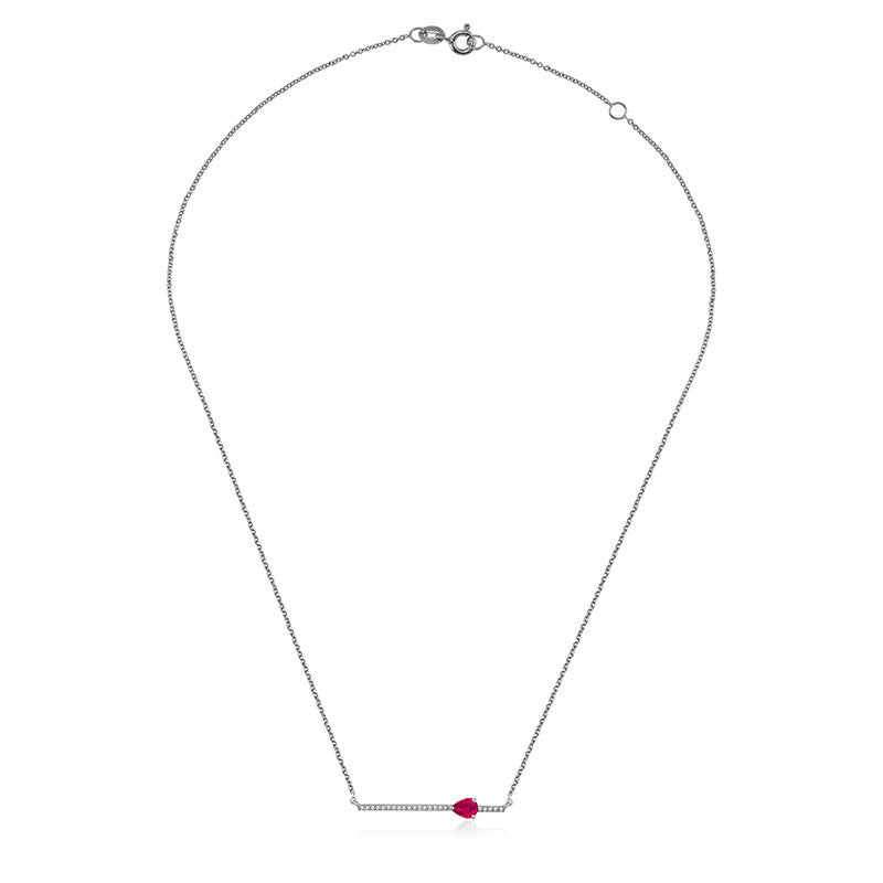 18k Gold Line Diamond Necklace with Drop Shape Ruby - Genevieve Collection