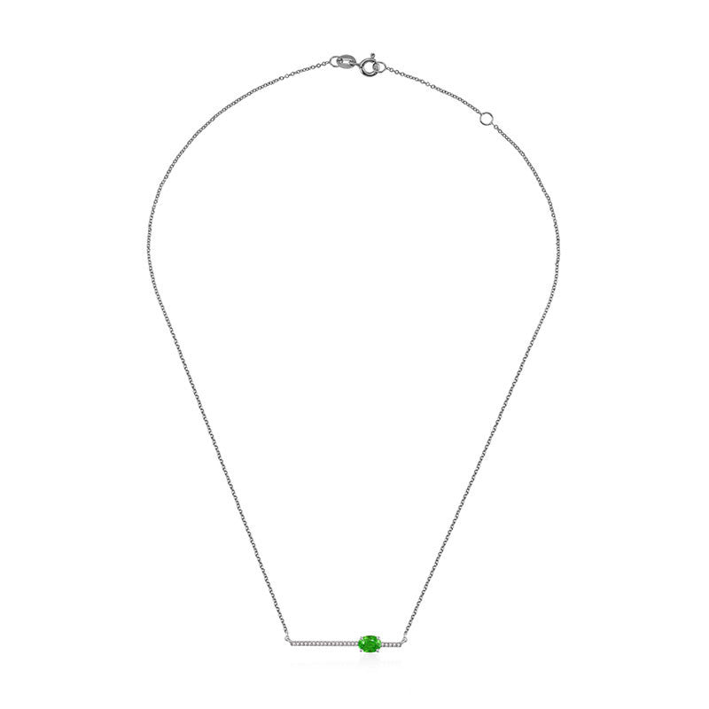 18k Gold Line Diamond Necklace with Emerald - Genevieve Collection