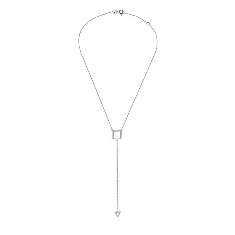 18k Gold Hollow Square Dangling Diamond Necklace - Genevieve Collection