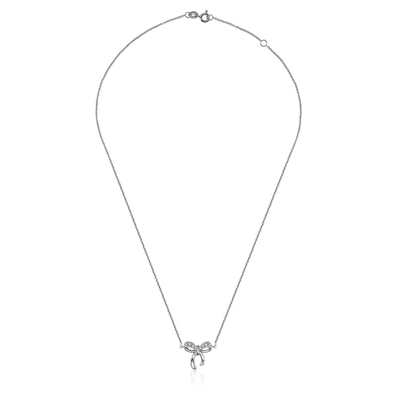 18k Gold Ribbon Bow Diamond Necklace - Genevieve Collection