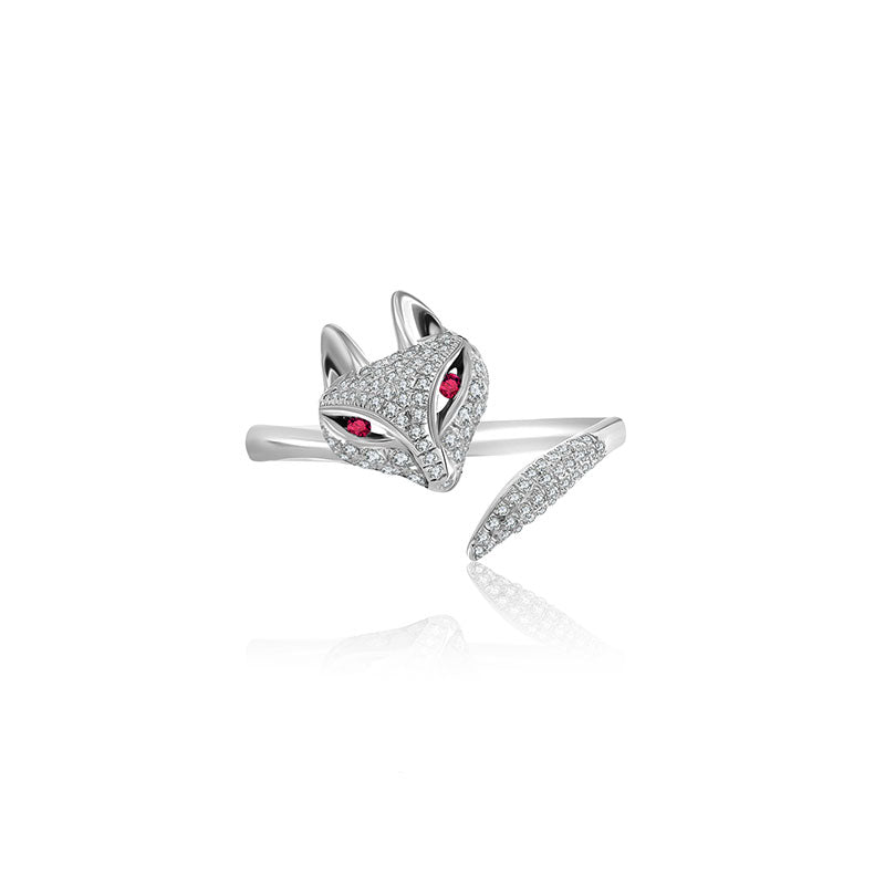 18k Gold White Fox Shape Diamond Open Ring - Genevieve Collection