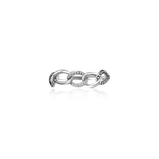 18k Gold Chain Shape Diamond Ring Mix With Black Gold - Genevieve Collection