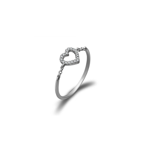 18k Gold Petite Heart Diamond Ring - Genevieve Collection