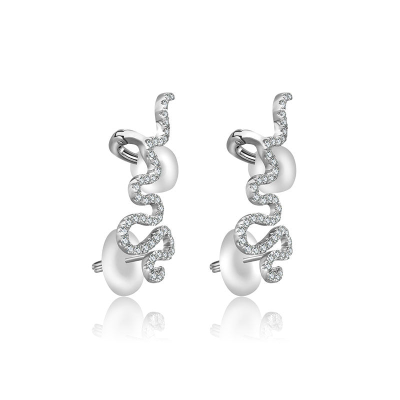 18k Gold Long Snake Shape Diamond Earring - Genevieve Collection