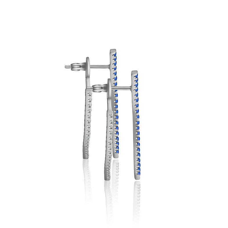 18k Gold Double Curve Diamond Earring With Sapphire - Genevieve Collection