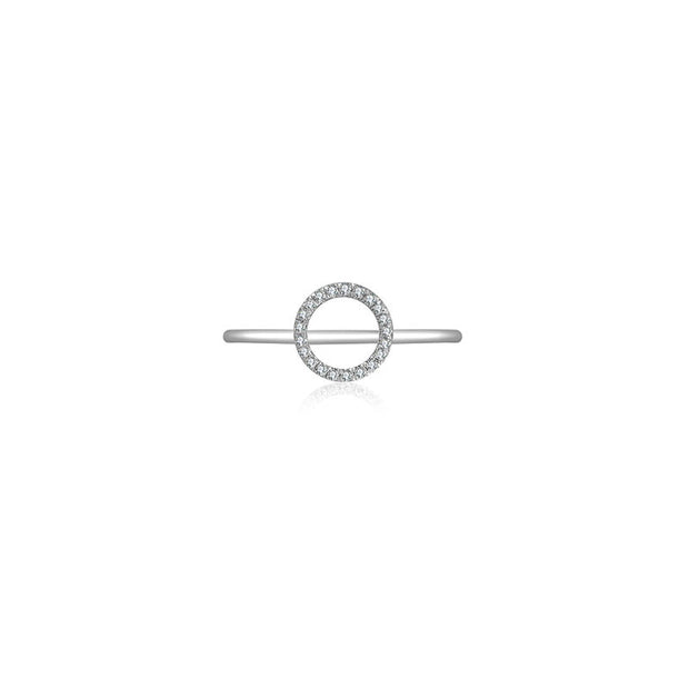 18k Gold Hollow Round Pave Diamond Ring - Genevieve Collection