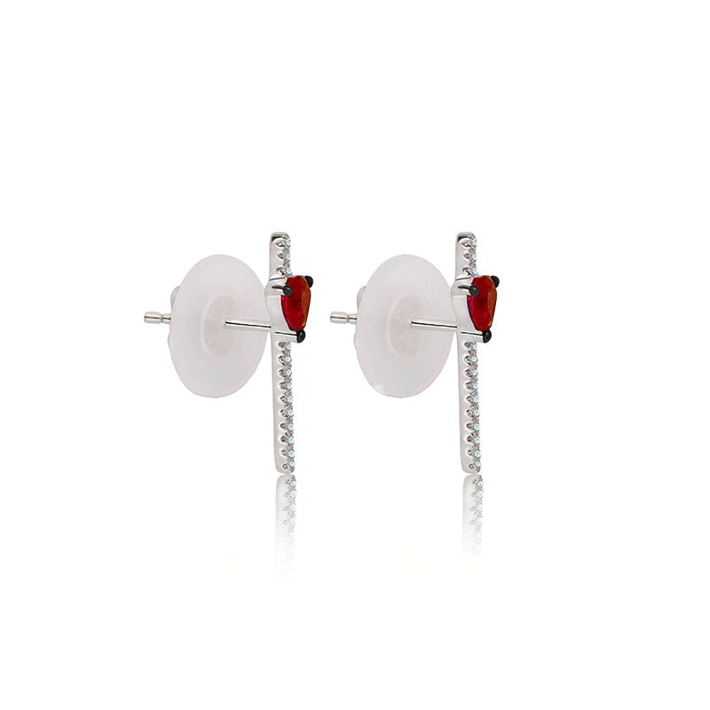 18k Gold Line Diamond Earring with Ruby - Genevieve Collection