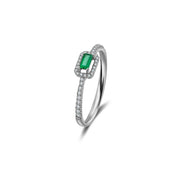 18k Gold Rectangle Shape Emerald Ring Surrounded by Diamond - Genevieve Collection
