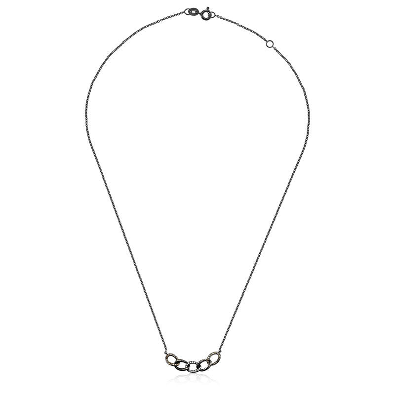 18k Gold Chain Shape Black Diamond Necklace With Black Gold - Genevieve Collection