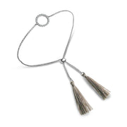 18k Gold Round Shape Diamond Bracelet with Gray Tassel - Genevieve Collection
