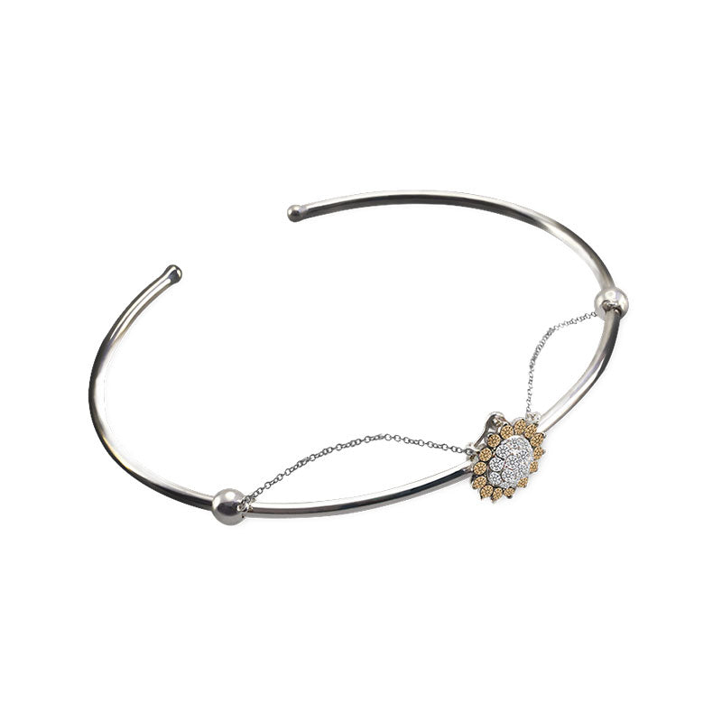 18k Gold Sun Flower Shape Diamond Bangle - Genevieve Collection