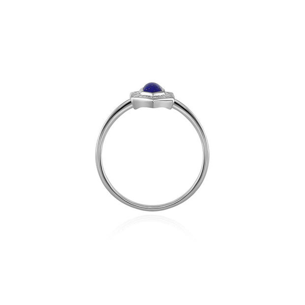 18k Gold Hexagonal Shape Lapis Diamond Ring - Genevieve Collection