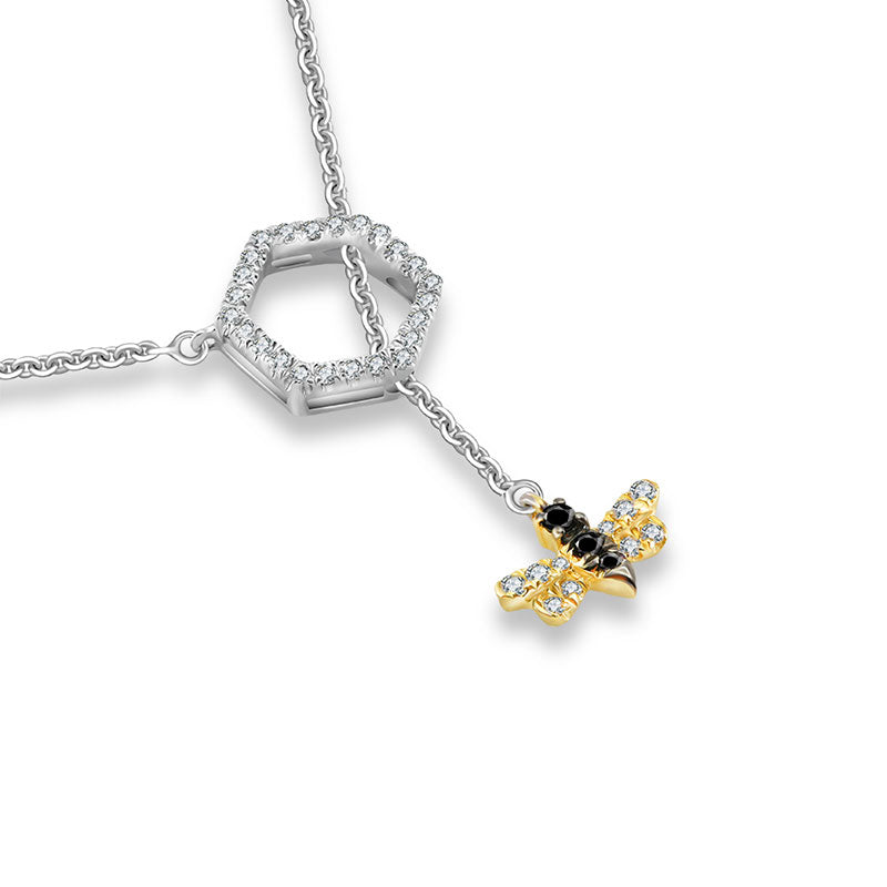 18k Gold Bee Shape Adjustable Diamond Necklace - Genevieve Collection