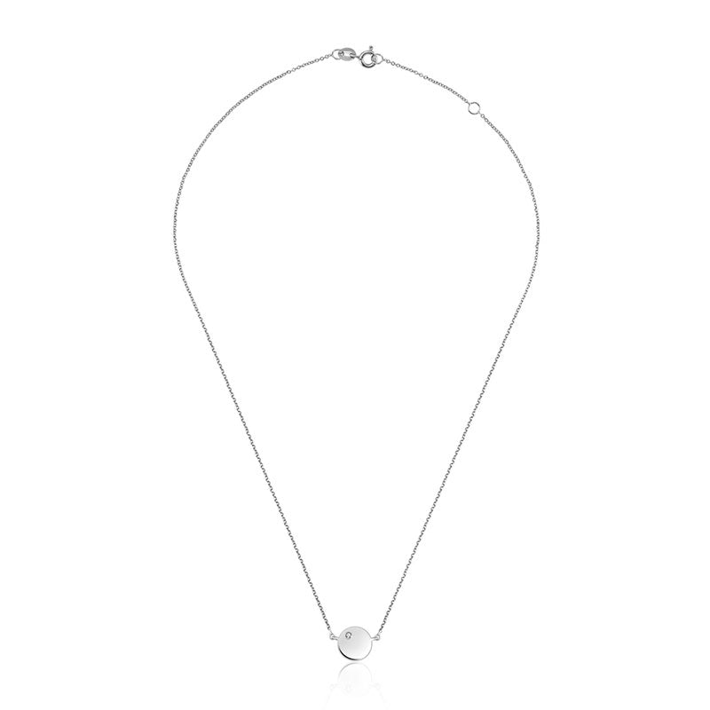 18k Gold Round Pendant Diamond Necklace - Genevieve Collection