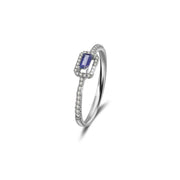 18k Gold Rectangle Shape Sapphire Ring Surrounded by Diamond - Genevieve Collection