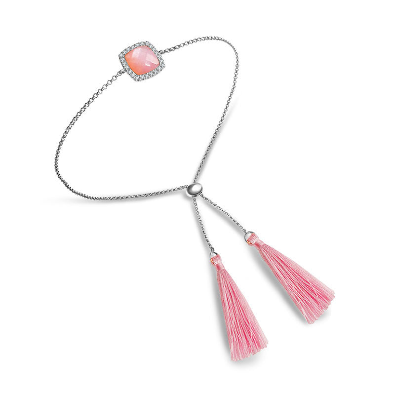 18k Gold Pink Shell Diamond Bracelet with Pink Tassel - Genevieve Collection