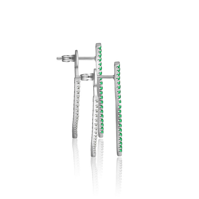 18k Gold Double Curve Diamond Earring With Emerald - Genevieve Collection