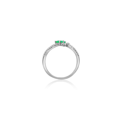 18k Gold Double Emerald Connected Diamond Ring - Genevieve Collection