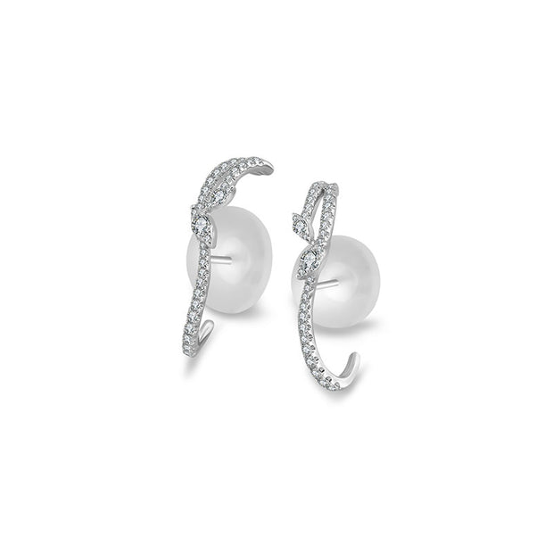 18k Gold Twisted Shape Half Hoop Diamond Earring - Genevieve Collection